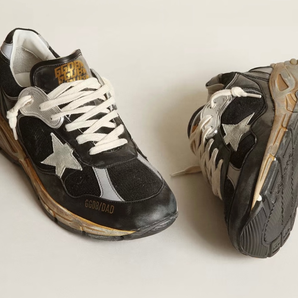 Golden Goose Mens 41 US Size 8 Dad-Star Black Mesh and Nappa Ice Colored Star